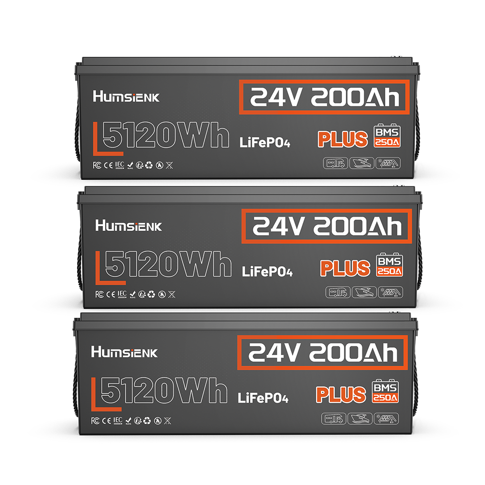 Humsienk 24V 200Ah Plus 5120Wh LiFePO4バッテリー（RVおよび船舶用