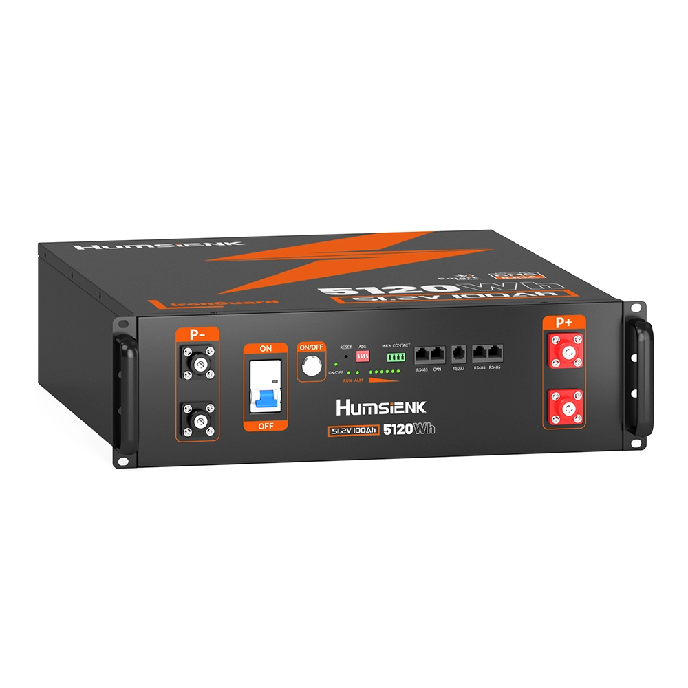 Humsienk 48V 100Ah 3U サーバーラック LiFePO4 バッテリー 5.12KWh 家庭用ストレージ、オフグリッド、UPS 用