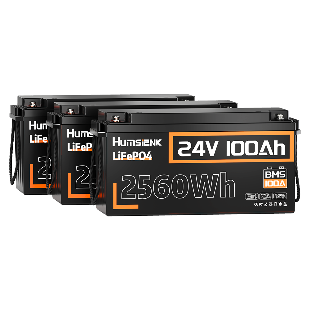 Humsienk 24V 100Ah リン酸鉄リチウム電池 2.56kWh、RV/ボートに適しています。