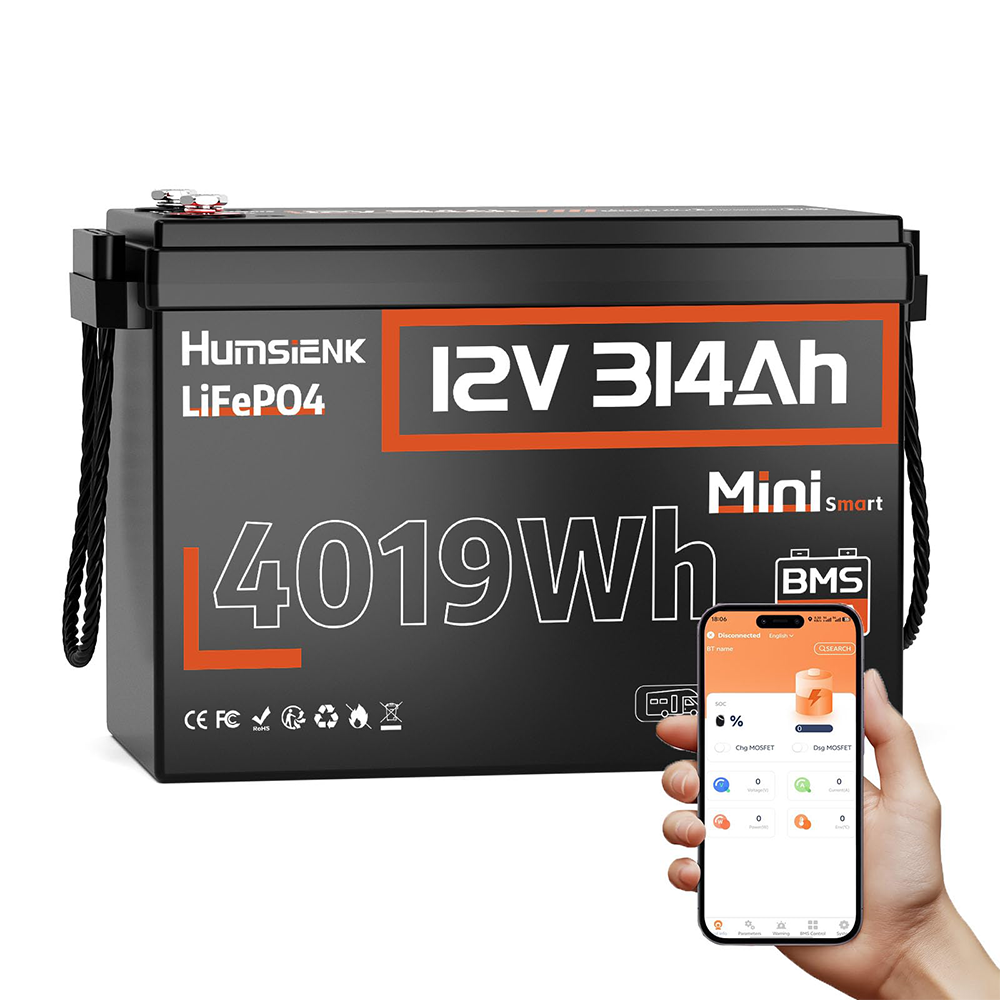 Humsienk 12V 314Ah Bluetooth リチウム鉄リン酸バッテリー 4kWh。太陽光発電、RV、船舶用途に適しています。