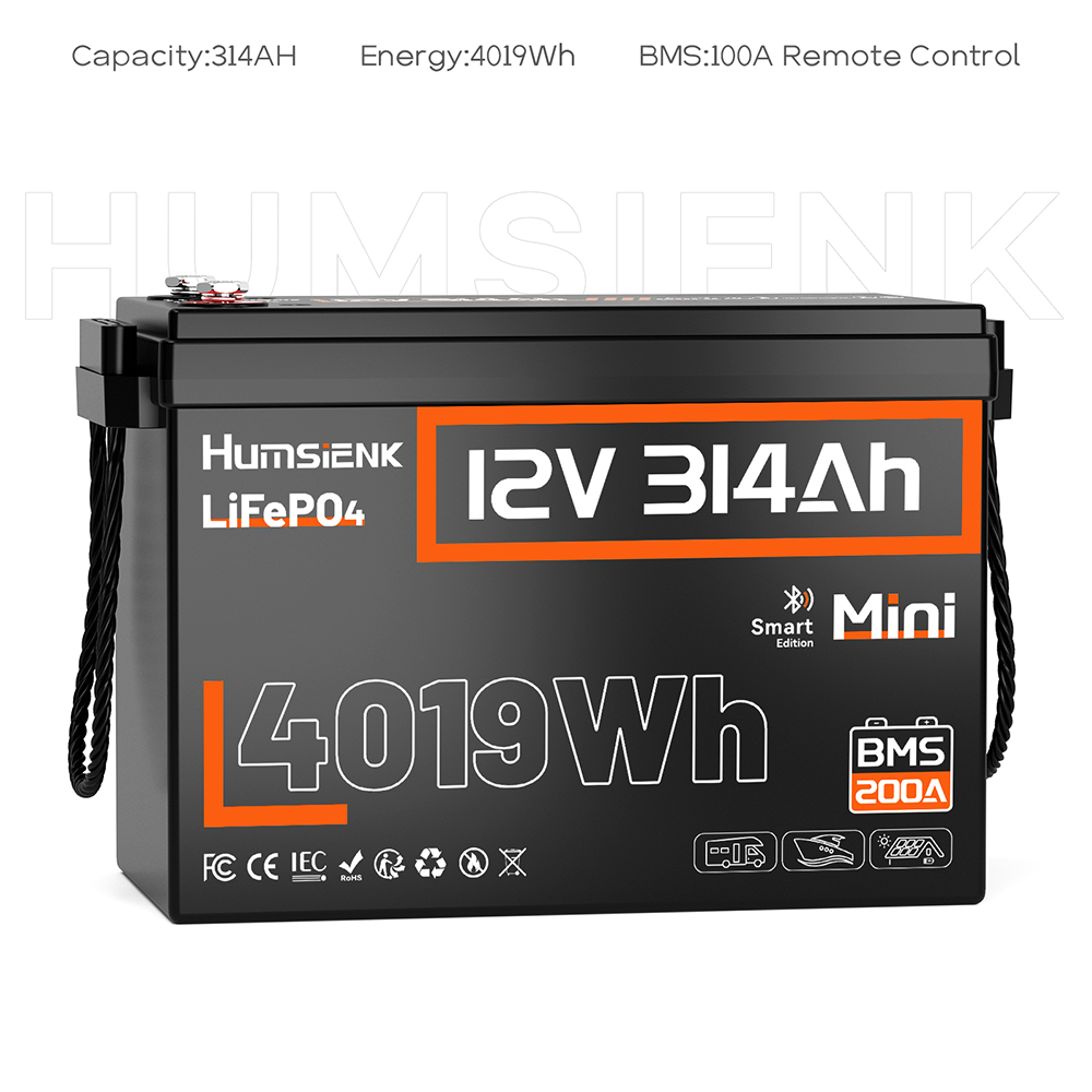 Humsienk 12V 314Ah Bluetooth リチウム鉄リン酸バッテリー 4kWh。太陽光発電、RV、船舶用途に適しています。