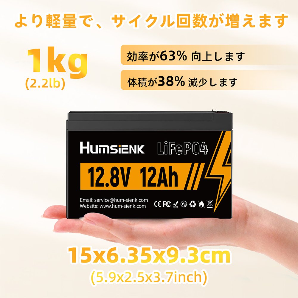 HumsiENK 12V12Ah リン酸鉄リチウム電池