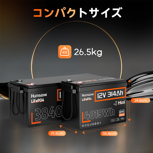 Humsienk 12V 314Ah Bluetooth リチウム鉄リン酸バッテリー 4kWh。太陽光発電、RV、船舶用途に適しています。