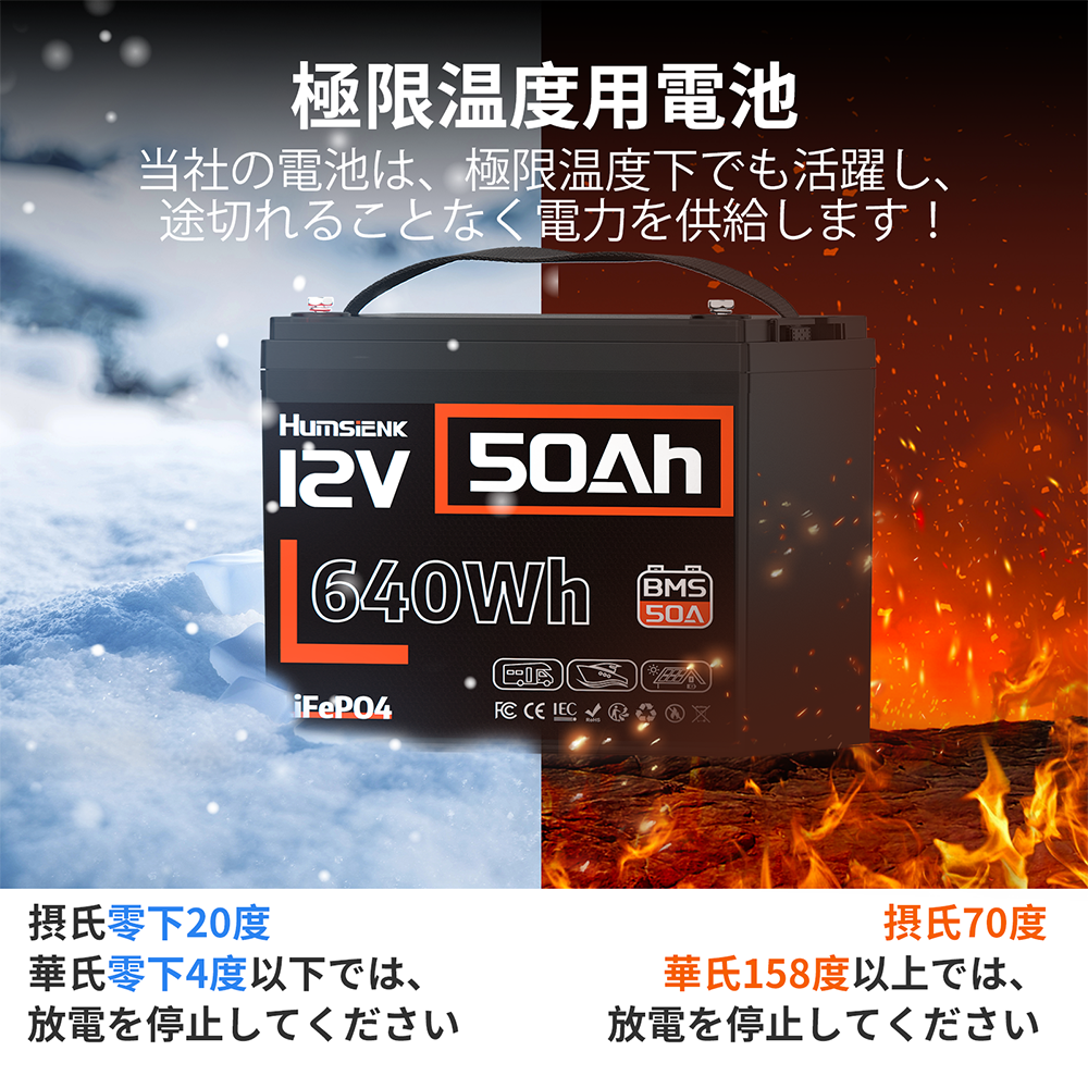 Humsienk 12V 50Ah リン酸鉄リチウム電池
