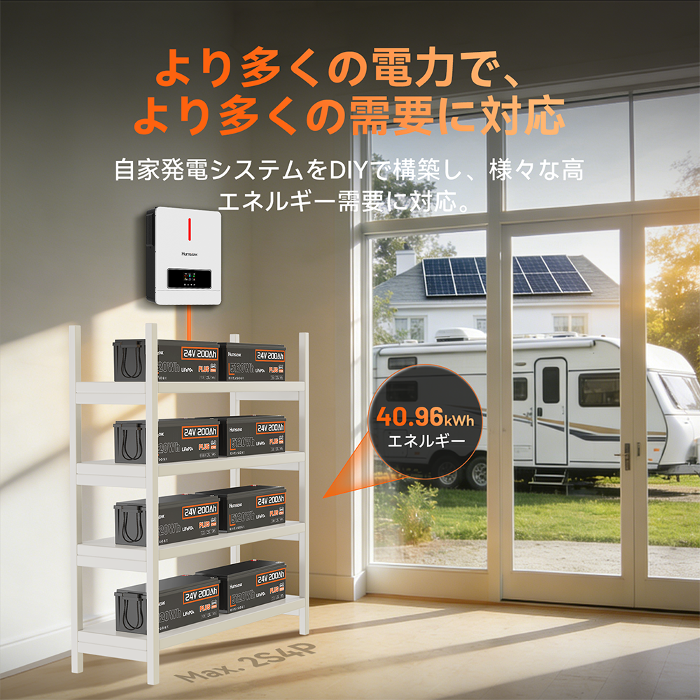 Humsienk 24V 200Ah Plus 5120Wh LiFePO4バッテリー（RVおよび船舶用