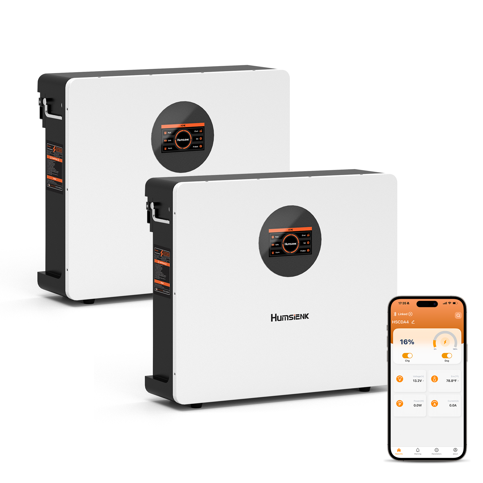 Humsiek 48V 100Ah 5.12kWh 壁掛け式 Bluetooth LiFePO4 バッテリー（アクティブバランシング機能およびLCDタッチスクリーン搭載）