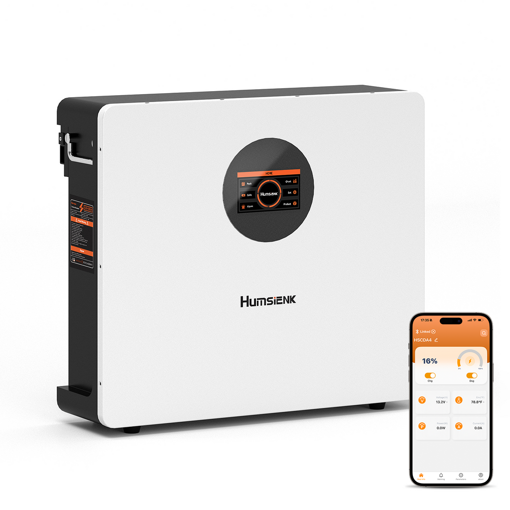 Humsiek 48V 100Ah 5.12kWh 壁掛け式 Bluetooth LiFePO4 バッテリー（アクティブバランシング機能およびLCDタッチスクリーン搭載）