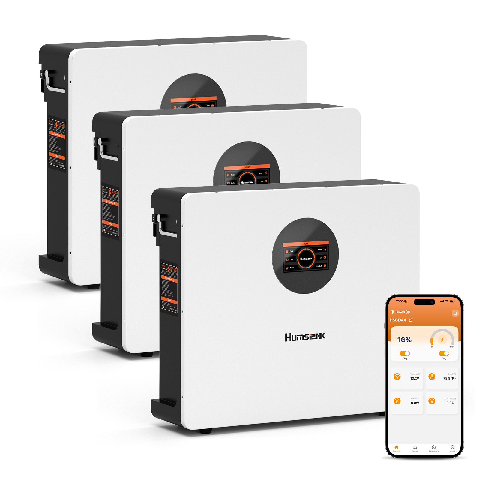 Humsiek 48V 100Ah 5.12kWh 壁掛け式 Bluetooth LiFePO4 バッテリー（アクティブバランシング機能およびLCDタッチスクリーン搭載）