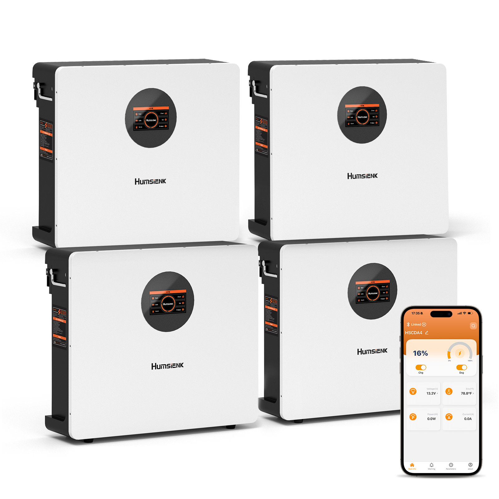 Humsiek 48V 100Ah 5.12kWh 壁掛け式 Bluetooth LiFePO4 バッテリー（アクティブバランシング機能およびLCDタッチスクリーン搭載）