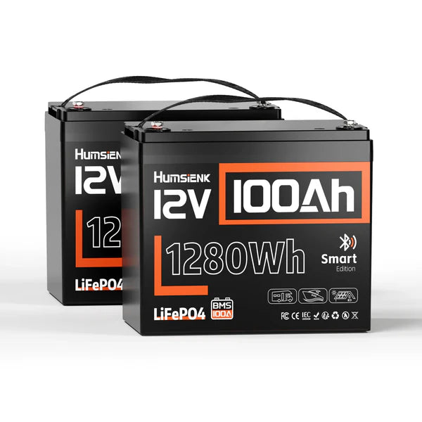 Humsienk 12V 100Ah グループ 24 鉛蓄電池代替 Bluetooth 搭載 リン酸鉄リチウムイオンバッテリー 1.28kWh キャンピングカー・ボート用