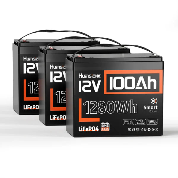 Humsienk 12V 100Ah グループ 24 鉛蓄電池代替 Bluetooth 搭載 リン酸鉄リチウムイオンバッテリー 1.28kWh キャンピングカー・ボート用