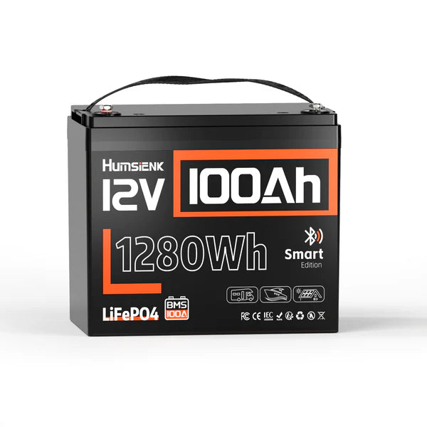 Humsienk 12V 100Ah グループ 24 鉛蓄電池代替 Bluetooth 搭載 リン酸鉄リチウムイオンバッテリー 1.28kWh キャンピングカー・ボート用